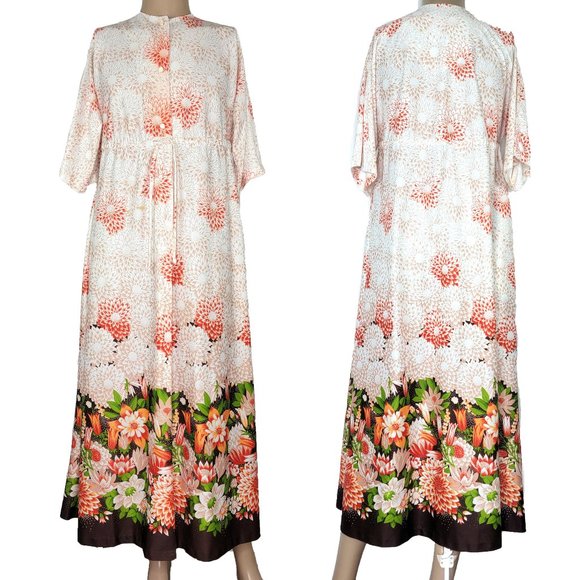 Vintage Dresses & Skirts - Vintage 70s TV Loungers Full Length Floral Robe House Dress